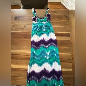 Tart Maternity Maxi Dress Beautiful Ikat Print with Beadin, Size Small